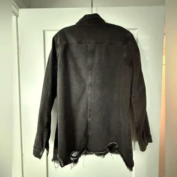 Distressed Black Denim Button Down - Picture 3 of 4